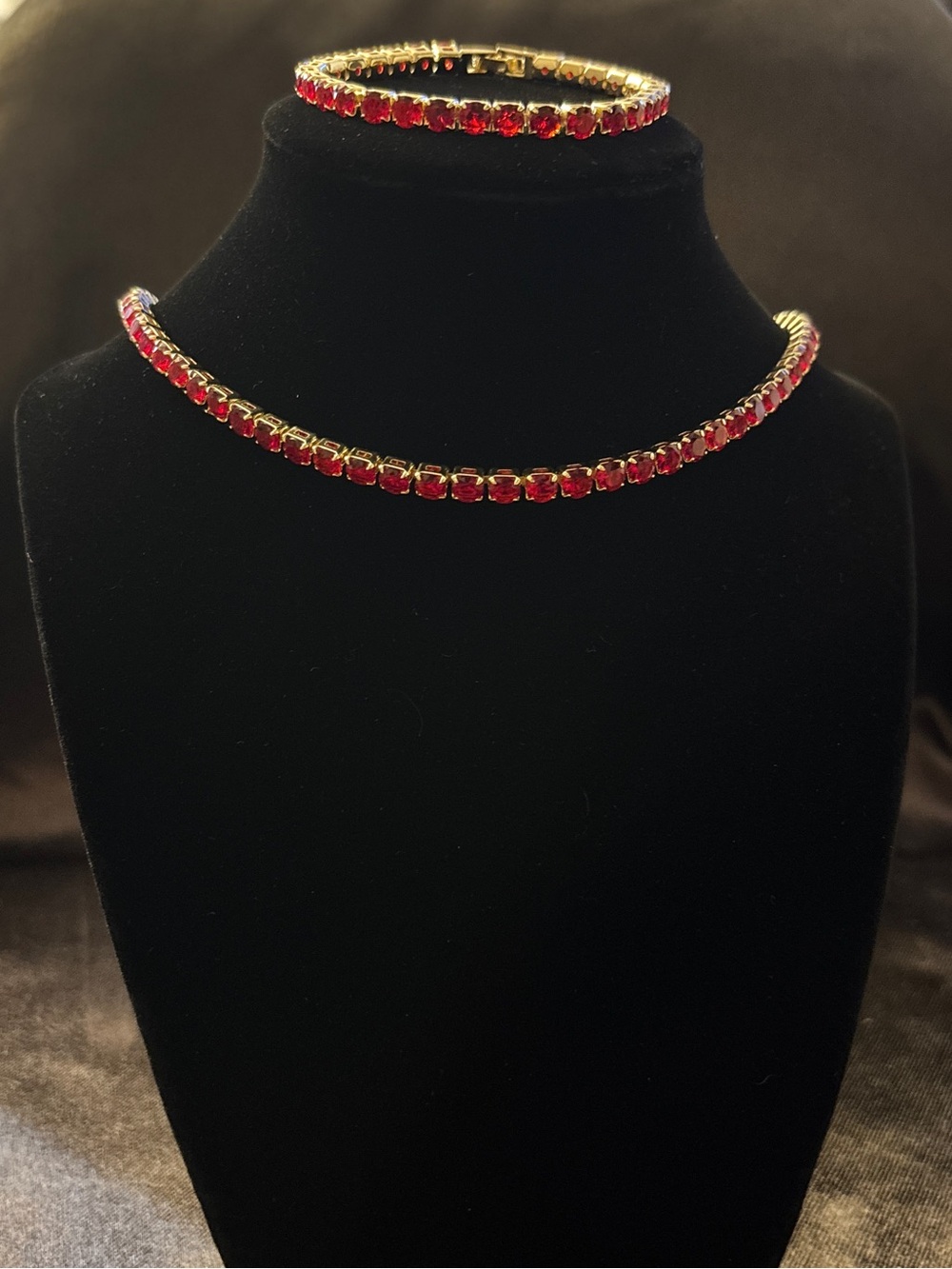 Pretty Bird Yellow Gold Red CZ Tennis Set
